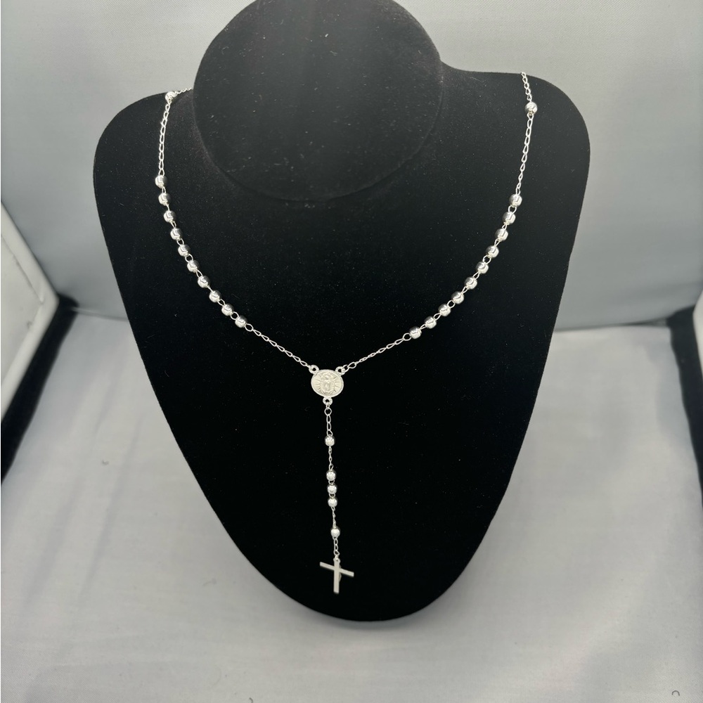 Silver Rosary Cross Necklace